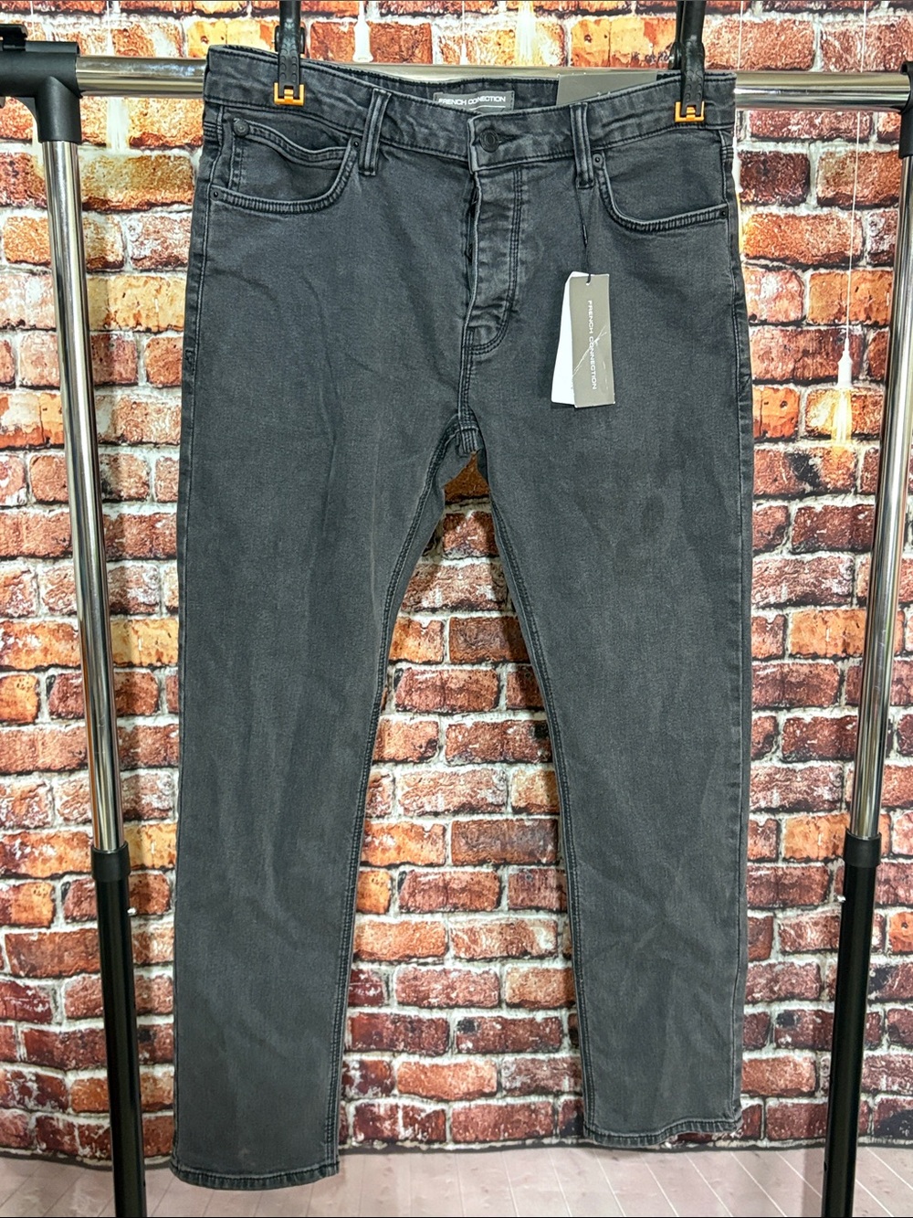 🔥 NEW w/ tags French Connection Men's Slim Black Jeans 36 x 32 54VNN button fly